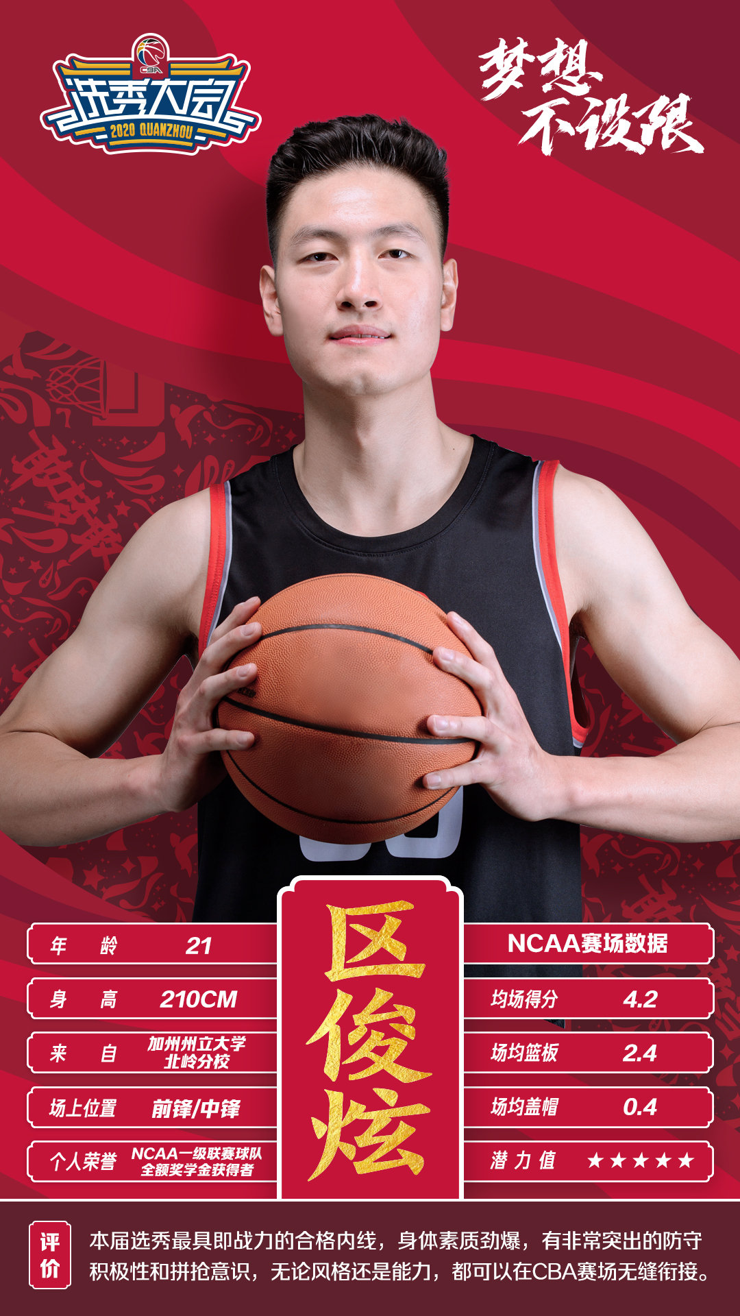 区俊炫此前在美国NCAA打球。