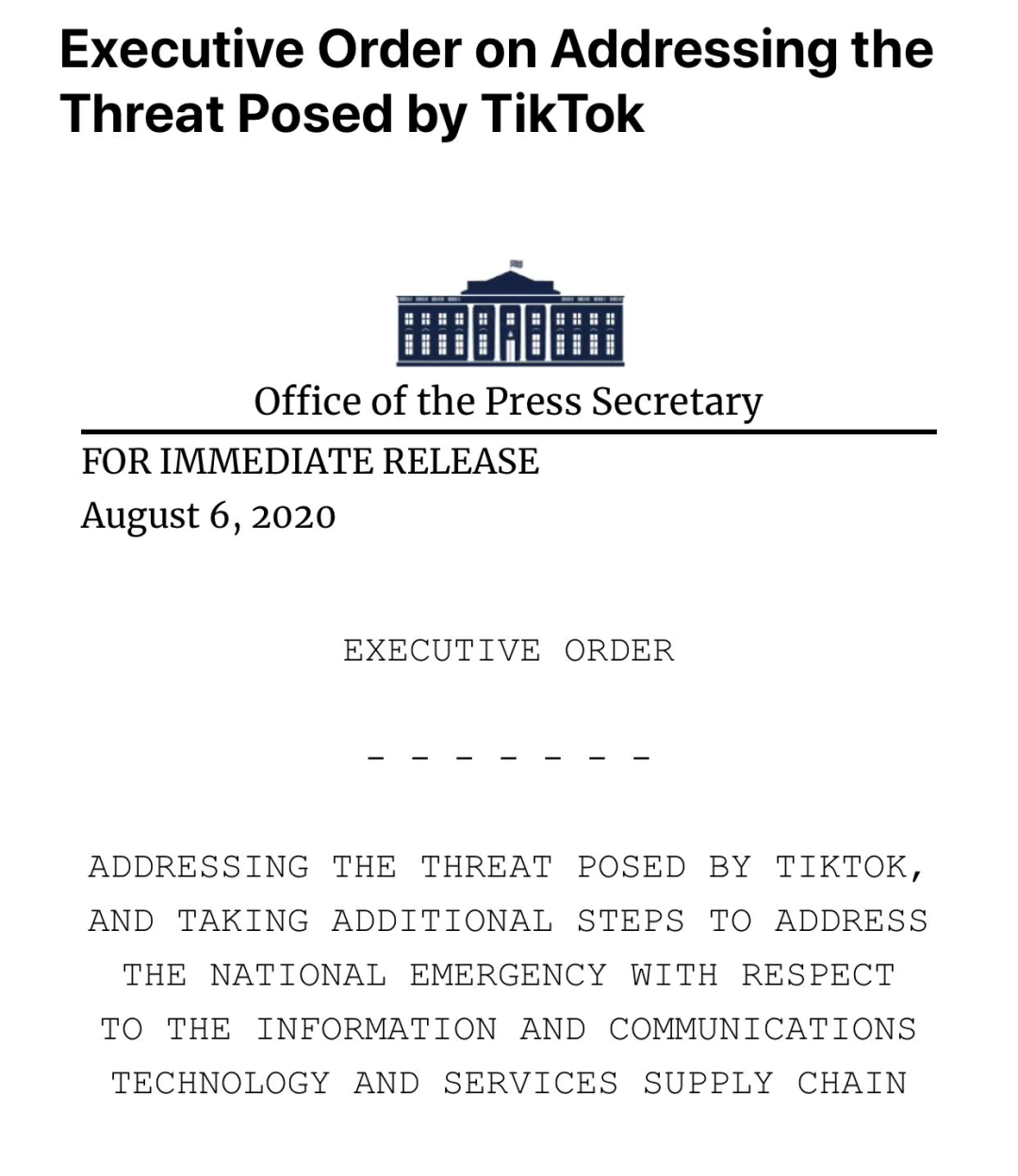 TikTok反击：最快周二起诉特朗普政府，认为总统行政令违宪！推特在谈收购？