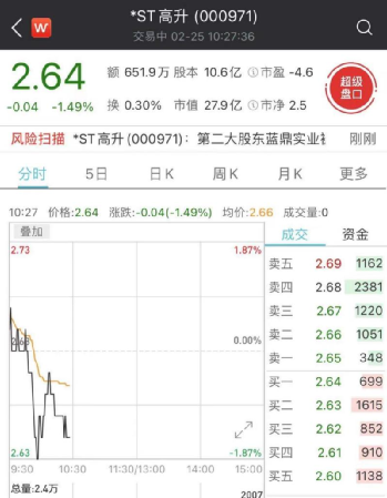 ST高升第二大股东蓝鼎实业被法院宣告破产